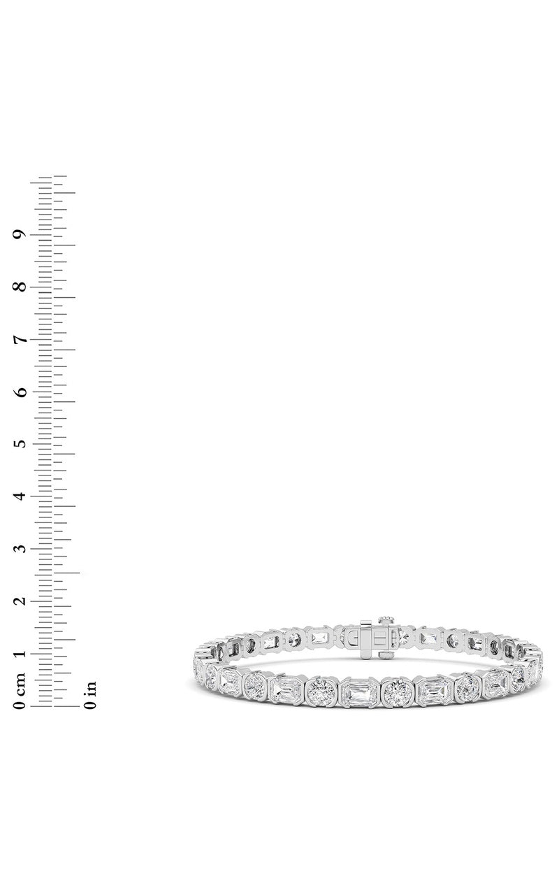 13CTW Emerald And Round Shaped Lab Grown Diamond (F/VS) Semi Bezel Line Bracelet in 14K Gold