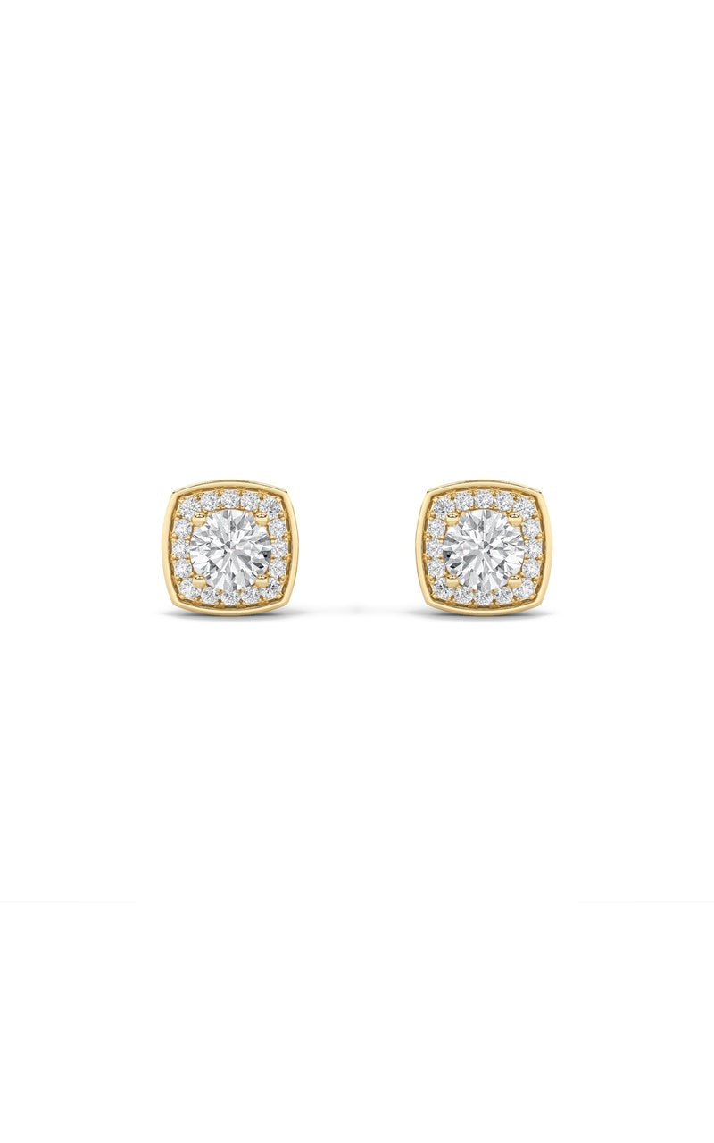 1CTW Round Shaped Lab Grown Diamond (F/VS) Halo Stud Earrings in 14K Gold