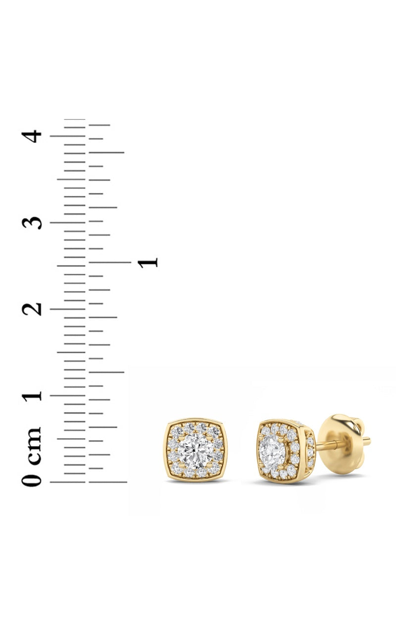 1CTW Round Shaped Lab Grown Diamond (F/VS) Halo Stud Earrings in 14K Gold