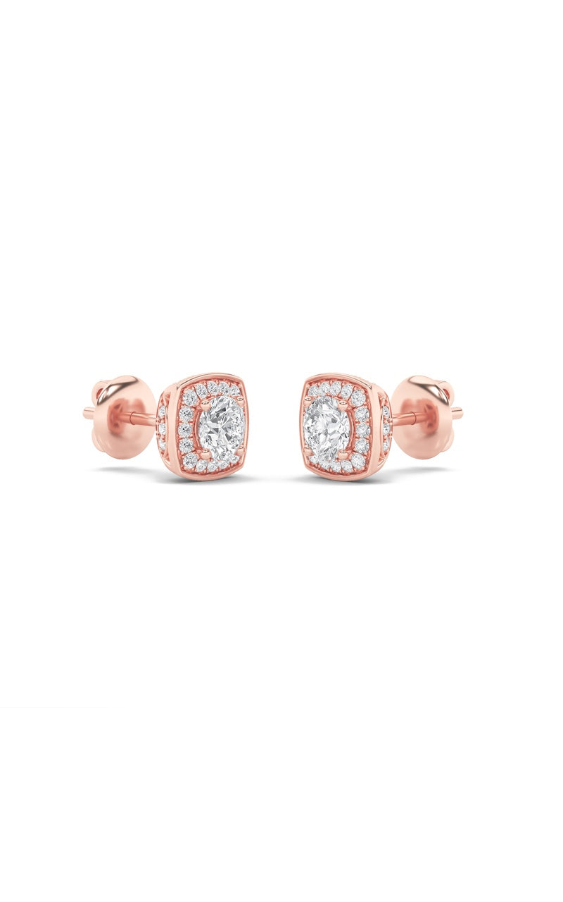 2CTW Round Shaped Lab Grown Diamond (F/VS) Halo Stud Earrings in 14K Gold
