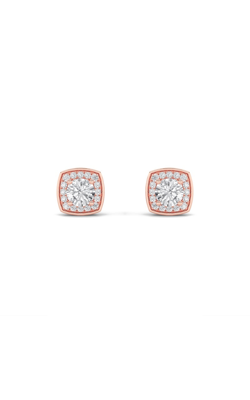 2CTW Round Shaped Lab Grown Diamond (F/VS) Halo Stud Earrings in 14K Gold
