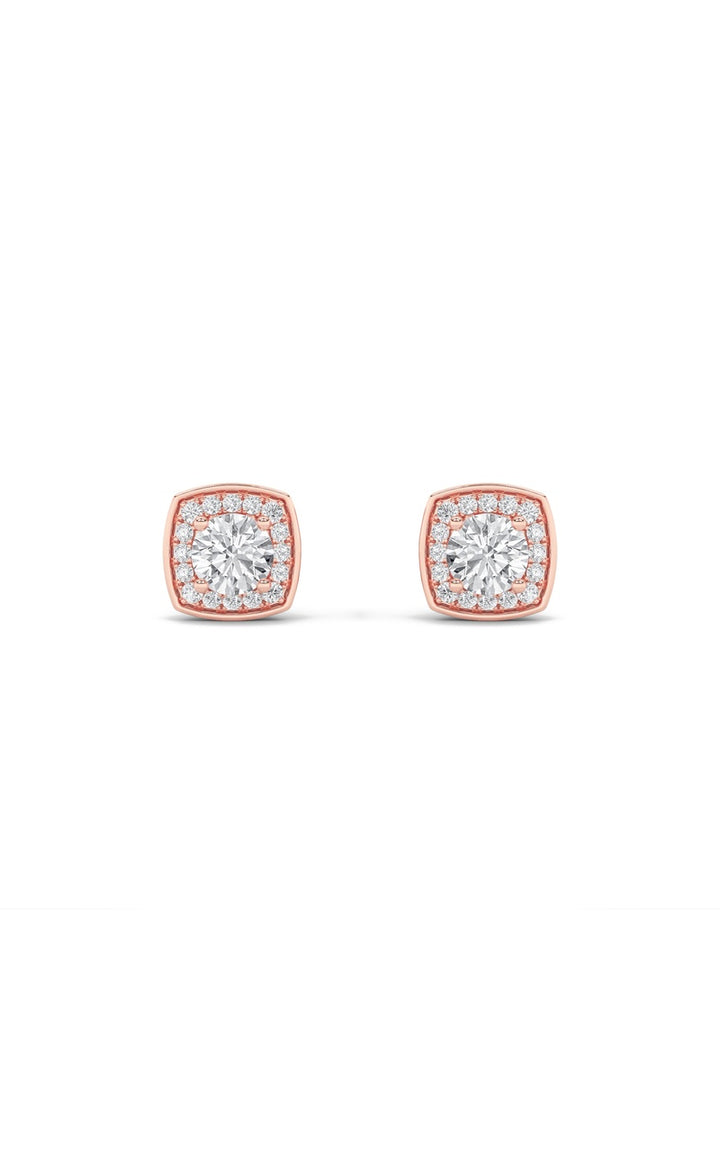 2CTW Round Shaped Lab Grown Diamond (F/VS) Halo Stud Earrings in 14K Gold