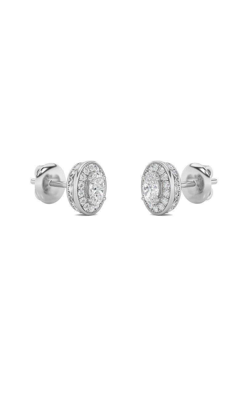 2Cttw Oval Shaped Lab Grown Diamond (F/VS) Halo Stud Earrings in 14K Gold