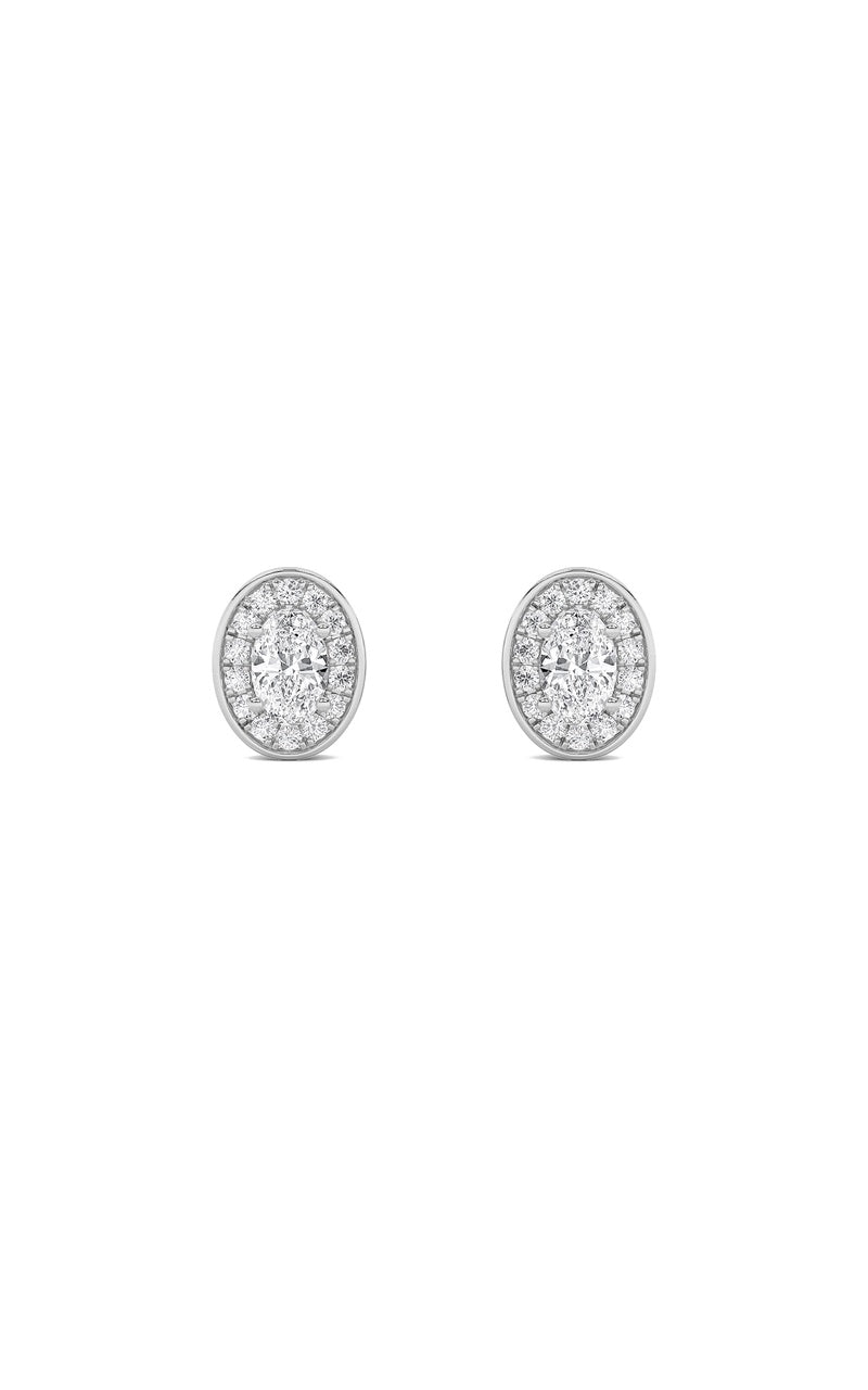 2CTW Oval Shaped Lab Grown Diamond (F/VS) Halo Stud Earrings in 14K Gold