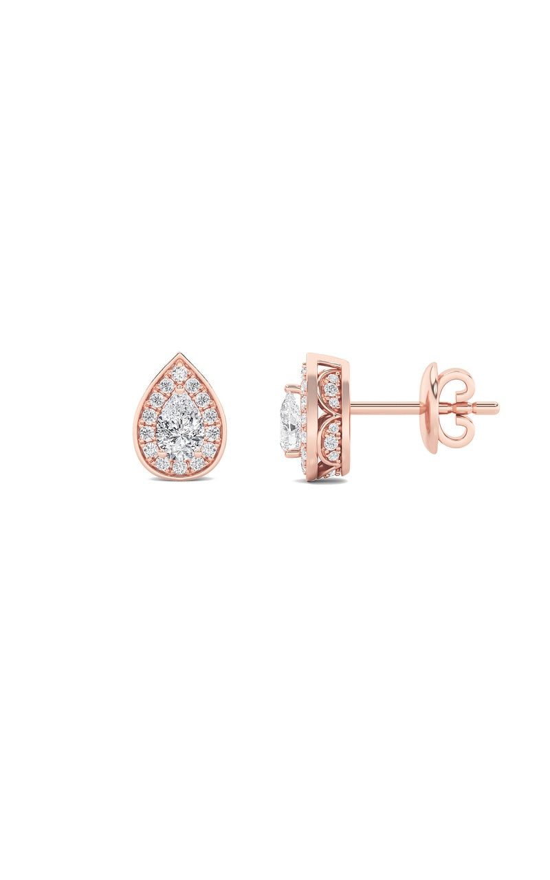 1CTW Pear Shaped Lab Grown Diamond (F/VVS) Halo Stud Earrings in 14K Gold