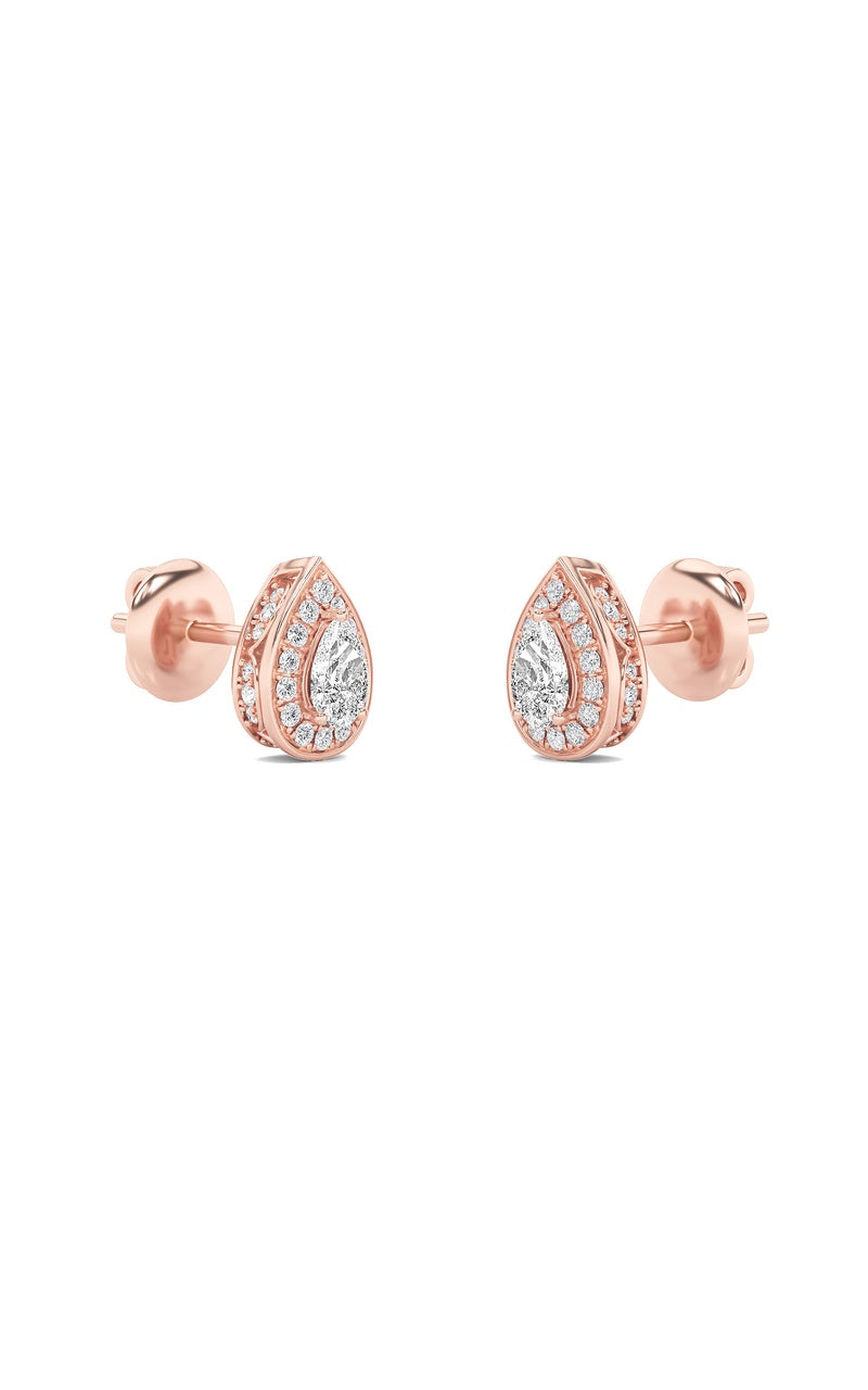 1Cttw Pear Shaped Lab Grown Diamond (F/VVS) Halo Stud Earrings in 14K Gold