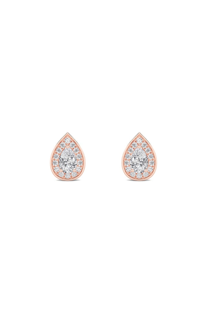 1Cttw Pear Shaped Lab Grown Diamond (F/VVS) Halo Stud Earrings in 14K Gold