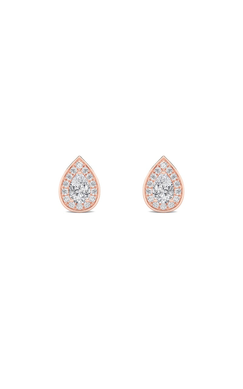 1CTW Pear Shaped Lab Grown Diamond (F/VVS) Halo Stud Earrings in 14K Gold