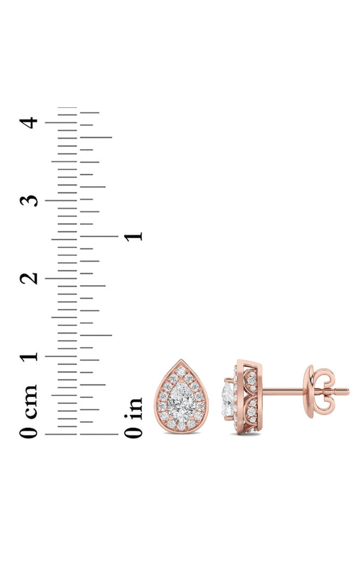 1CTW Pear Shaped Lab Grown Diamond (F/VVS) Halo Stud Earrings in 14K Gold