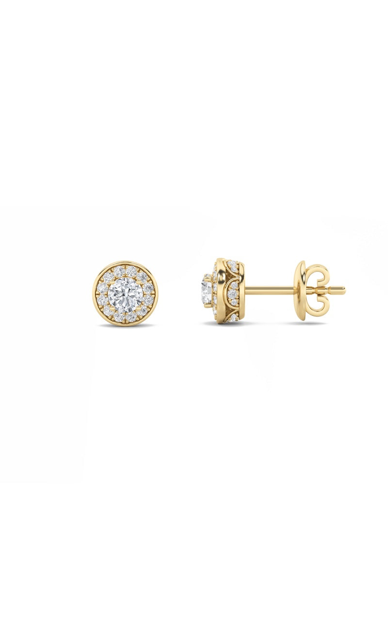 1CTW Round Shaped Lab Grown Diamond (F/VS) Halo Stud Earrings in 14K Gold