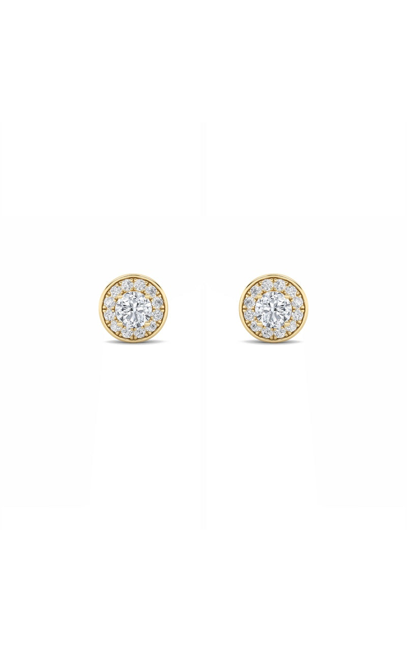 1CTW Round Shaped Lab Grown Diamond (F/VS) Halo Stud Earrings in 14K Gold