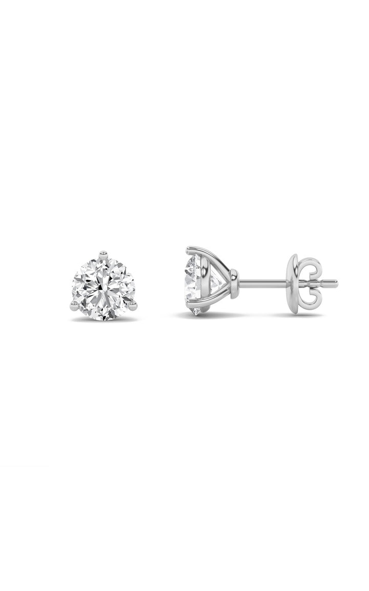 0.75Cttw Round Shaped Lab Grown Diamond (F/VS) Three Prong Martini Stud Earrings in 14K Gold