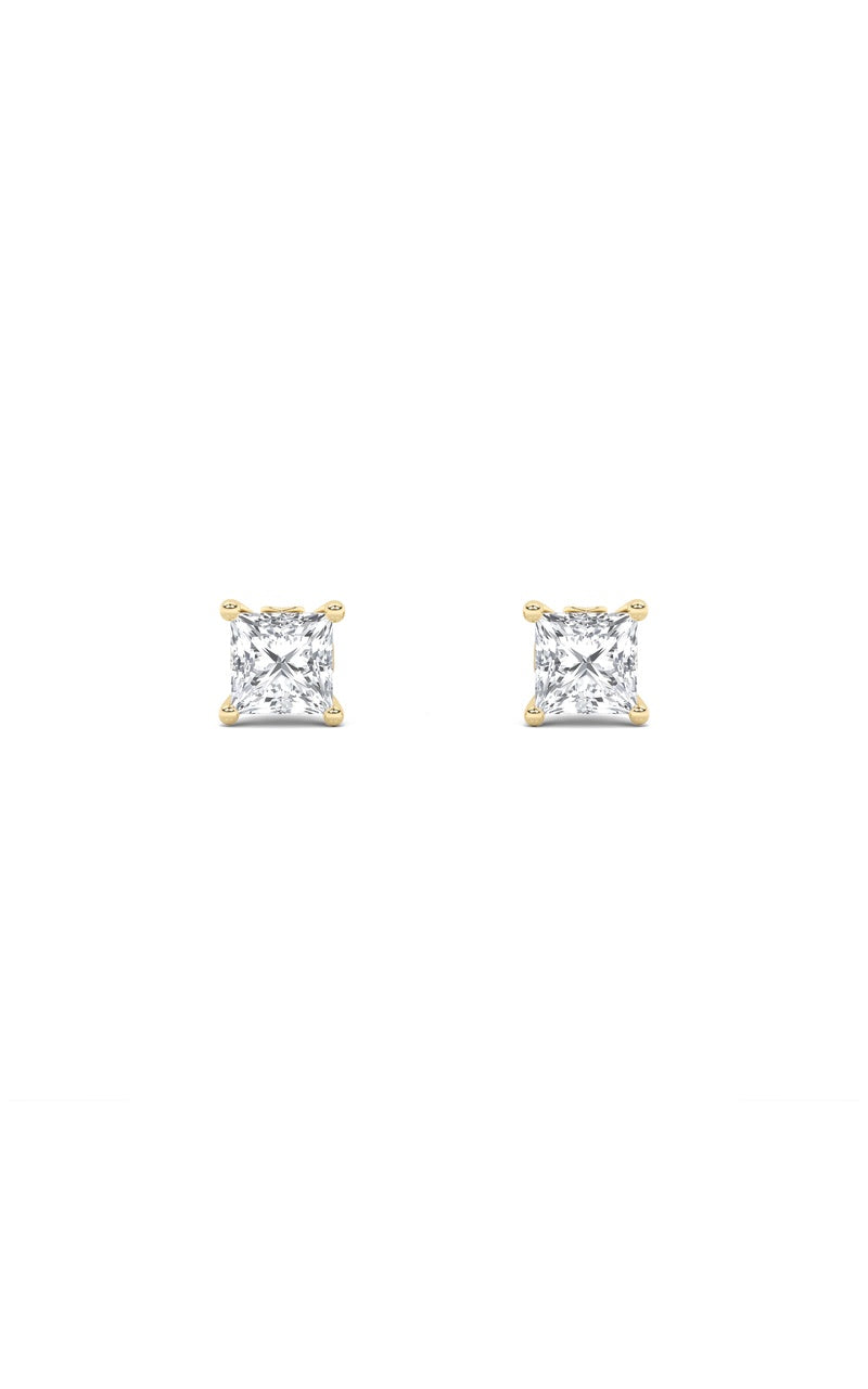 2CTW Princess Shaped Lab Grown Diamond (F/VS) Tulip Head Stud Earrings in 14K Gold