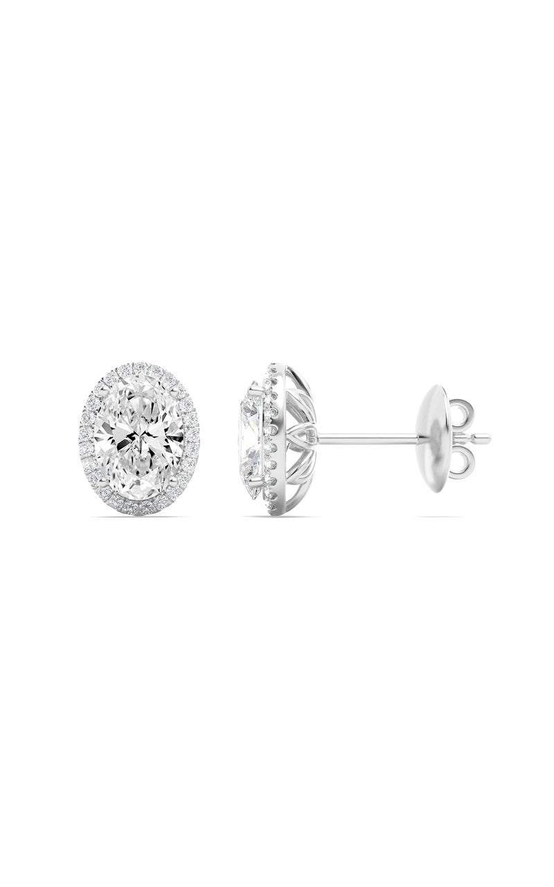 2CTW Oval Shaped Lab Grown Diamond (F/VS) Halo Stud Earrings in 14K Gold