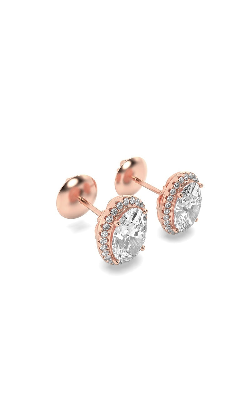 2Cttw Oval Shaped Lab Grown Diamond (F/VS) Halo Stud Earrings in 14K Gold