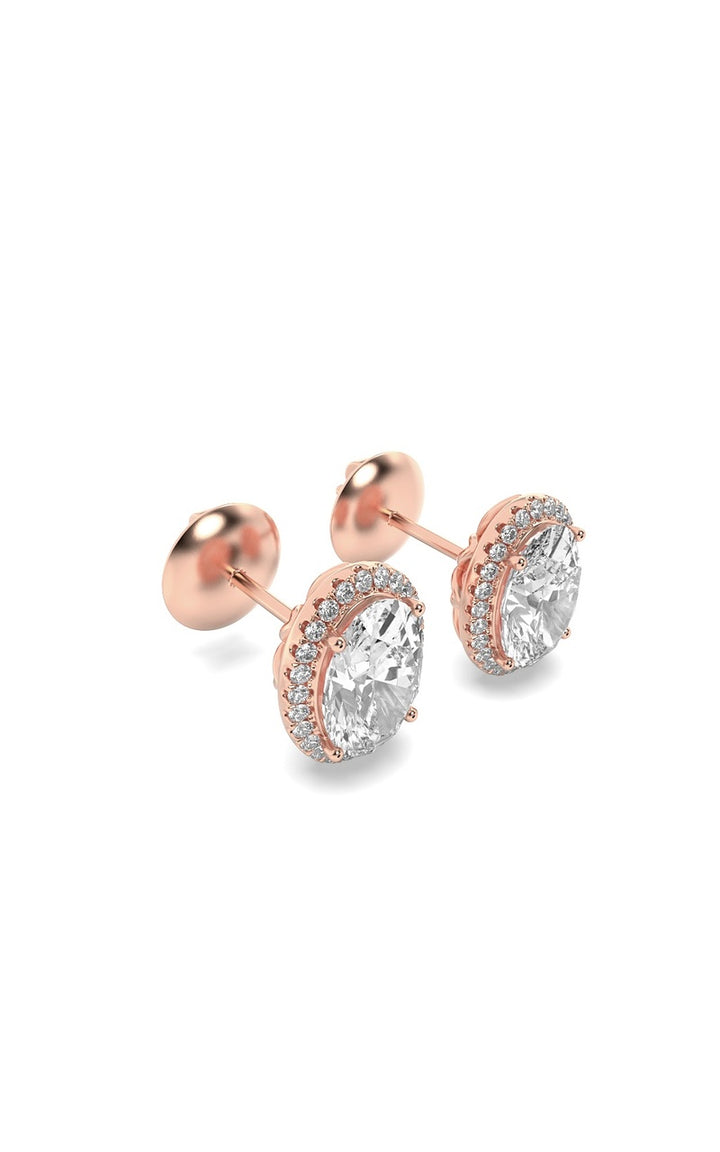 2Cttw Oval Shaped Lab Grown Diamond (F/VS) Halo Stud Earrings in 14K Gold