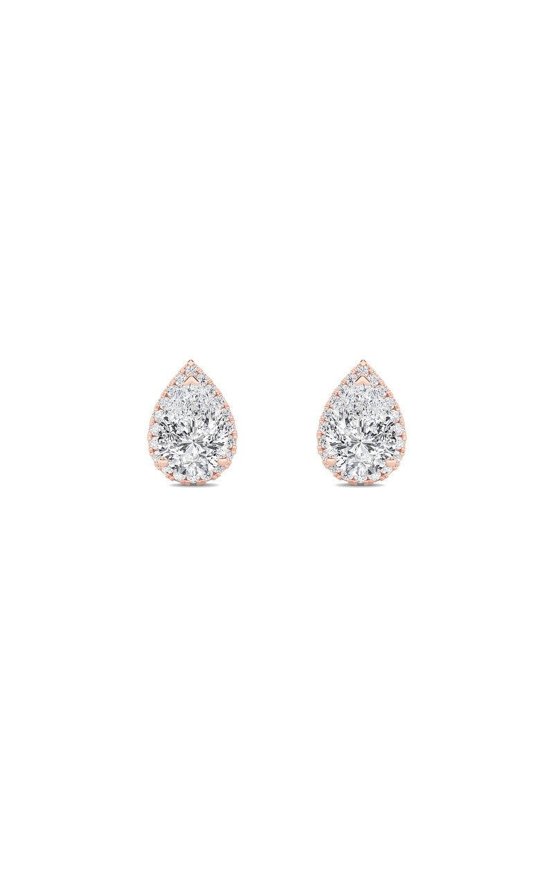 1CTW Pear Shaped Lab Grown Diamond (F/VS) Halo Stud Earrings in 14K Gold