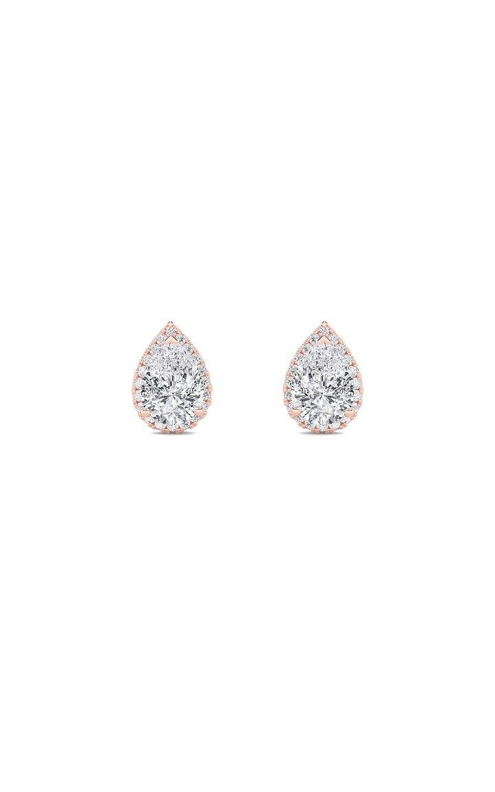 1CTW Pear Shaped Lab Grown Diamond (F/VS) Halo Stud Earrings in 14K Gold