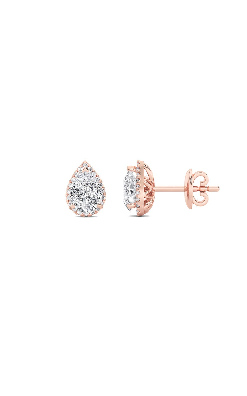 2CTW Pear Shaped Lab Grown Diamond (F/VS) Halo Stud Earrings in 14K Gold