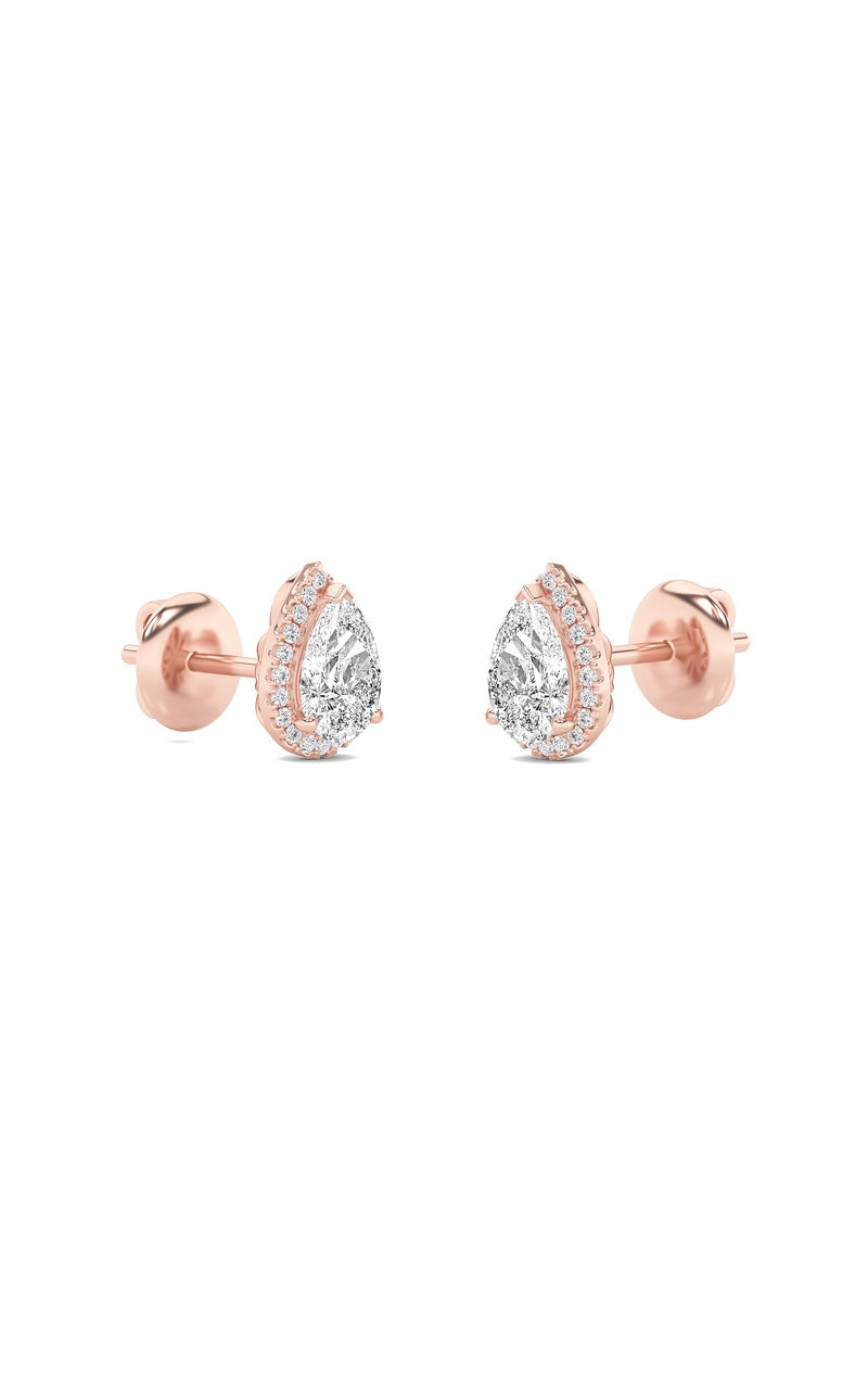 3Cttw Pear Shaped Lab Grown Diamond (F/VS) Halo Stud Earrings in 14K Gold
