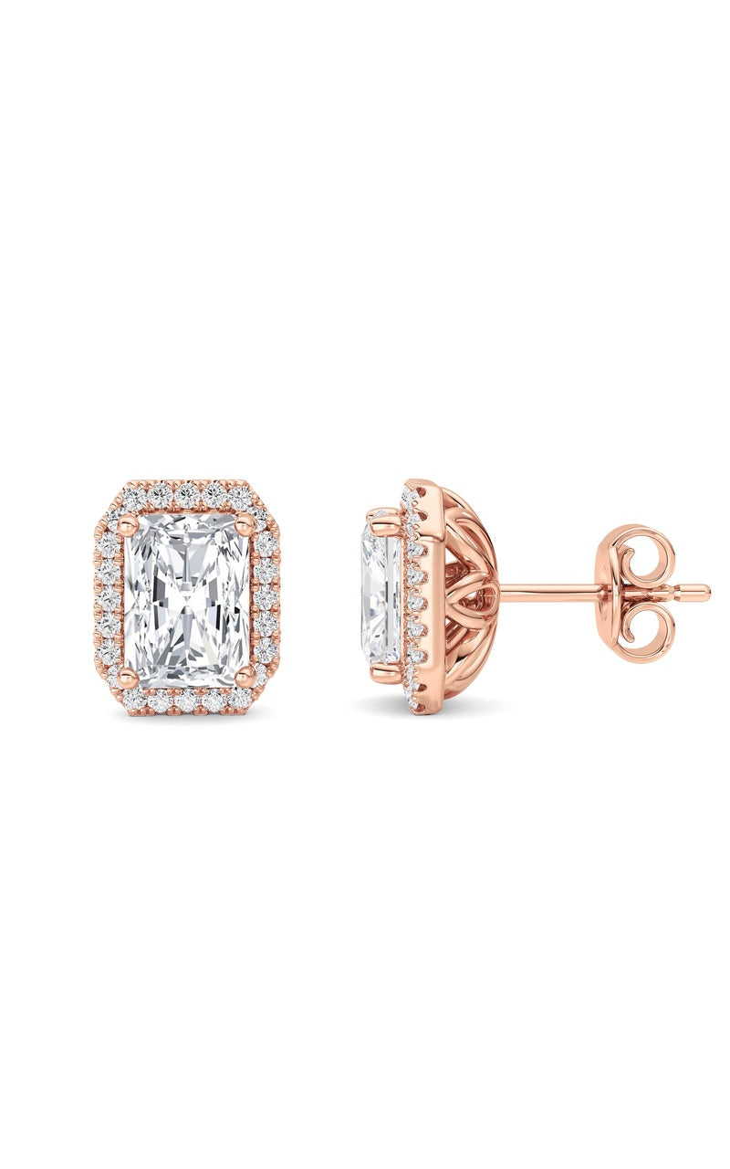 2CTW Radiant Shaped Lab Grown Diamond (F/VS) Earrings in 14K Gold