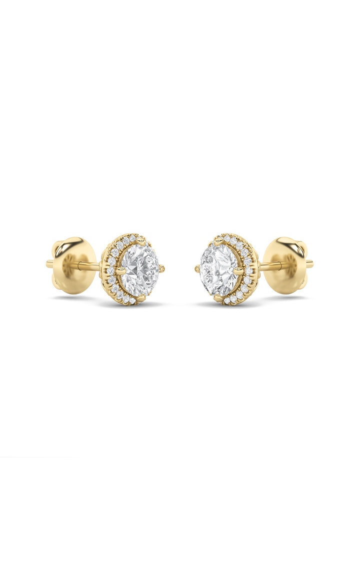 1.5Cttw Round Shaped Lab Grown Diamond (F/VS) HaloStud Earrings in 14K Gold