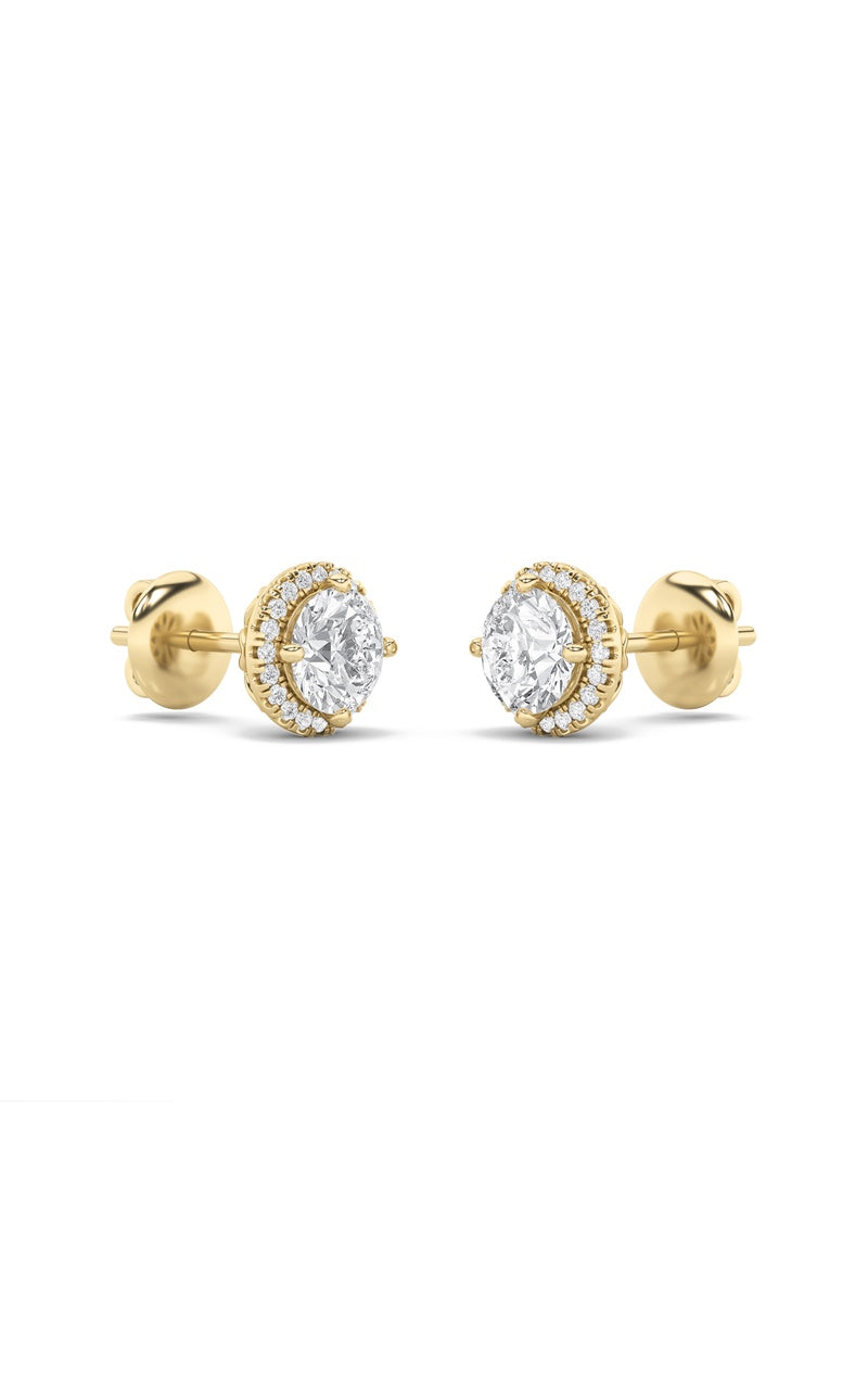 2Cttw Round Shaped Lab Grown Diamond (F/VS) Halo Stud Earrings in 14K Gold