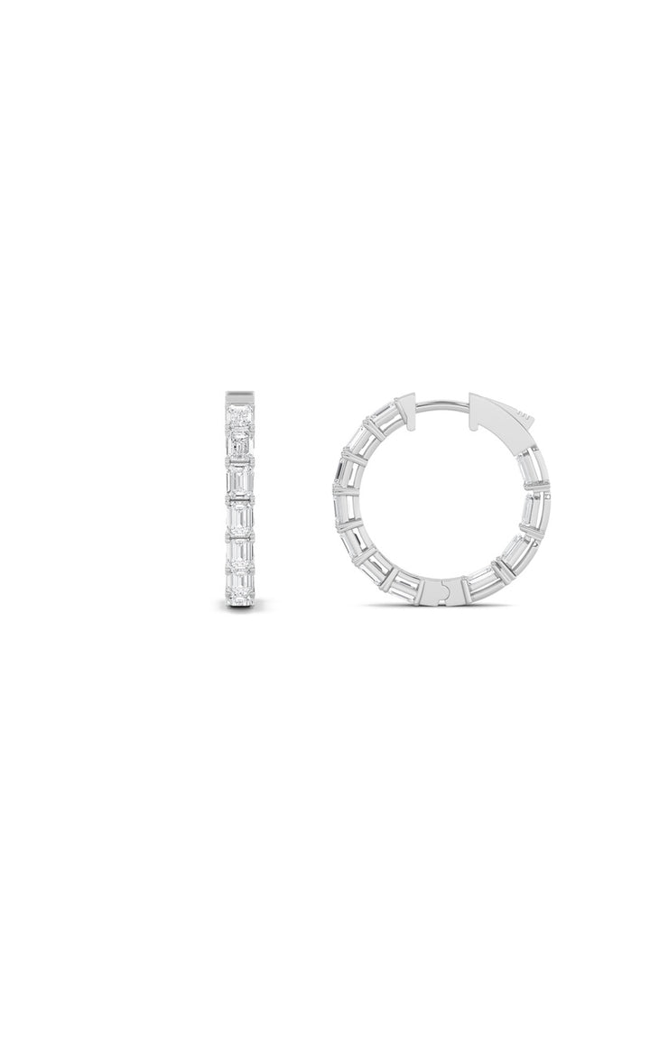 3.5CTW Emerald Shaped Lab Grown Diamond (F/VS) Inside Out Hoop Earrings in 14K Gold