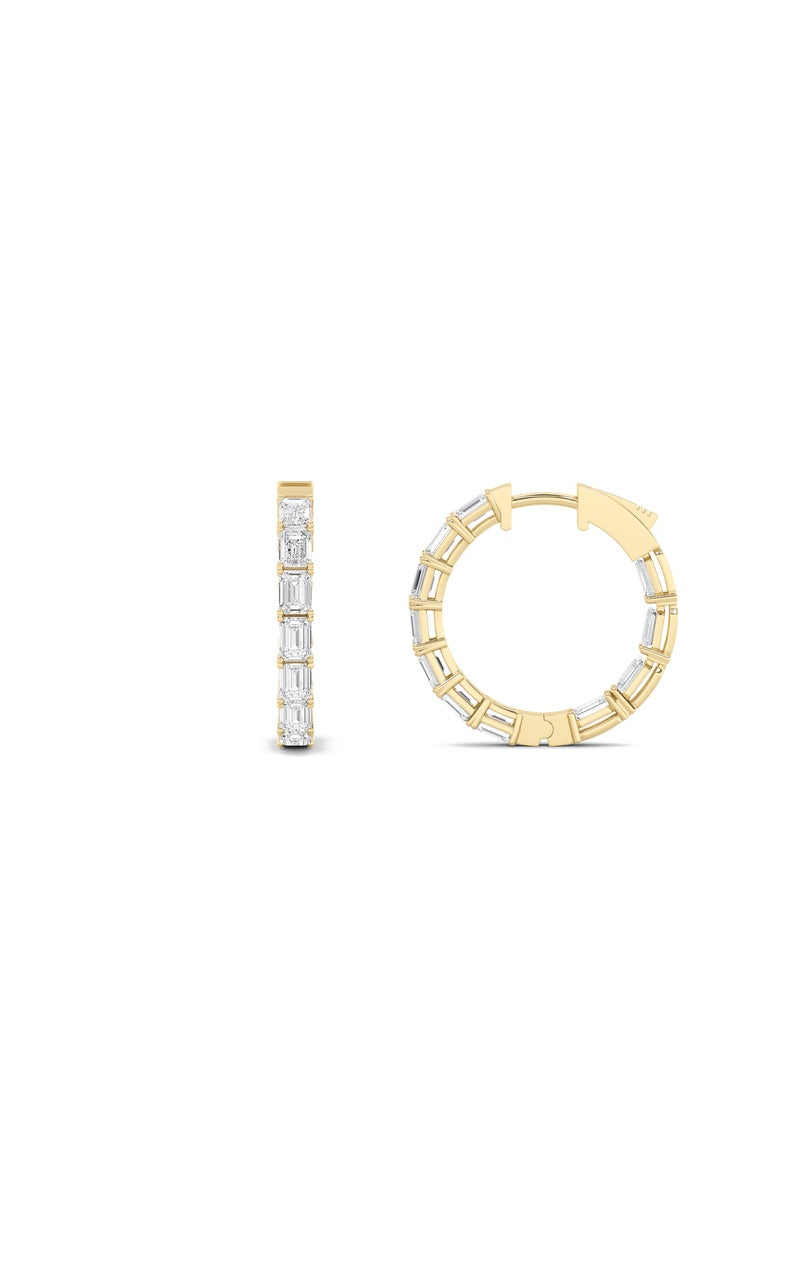 3.5Cttw Emerald Shaped Lab Grown Diamond (F/VS) Inside Out Hoop Earrings in 14K Gold