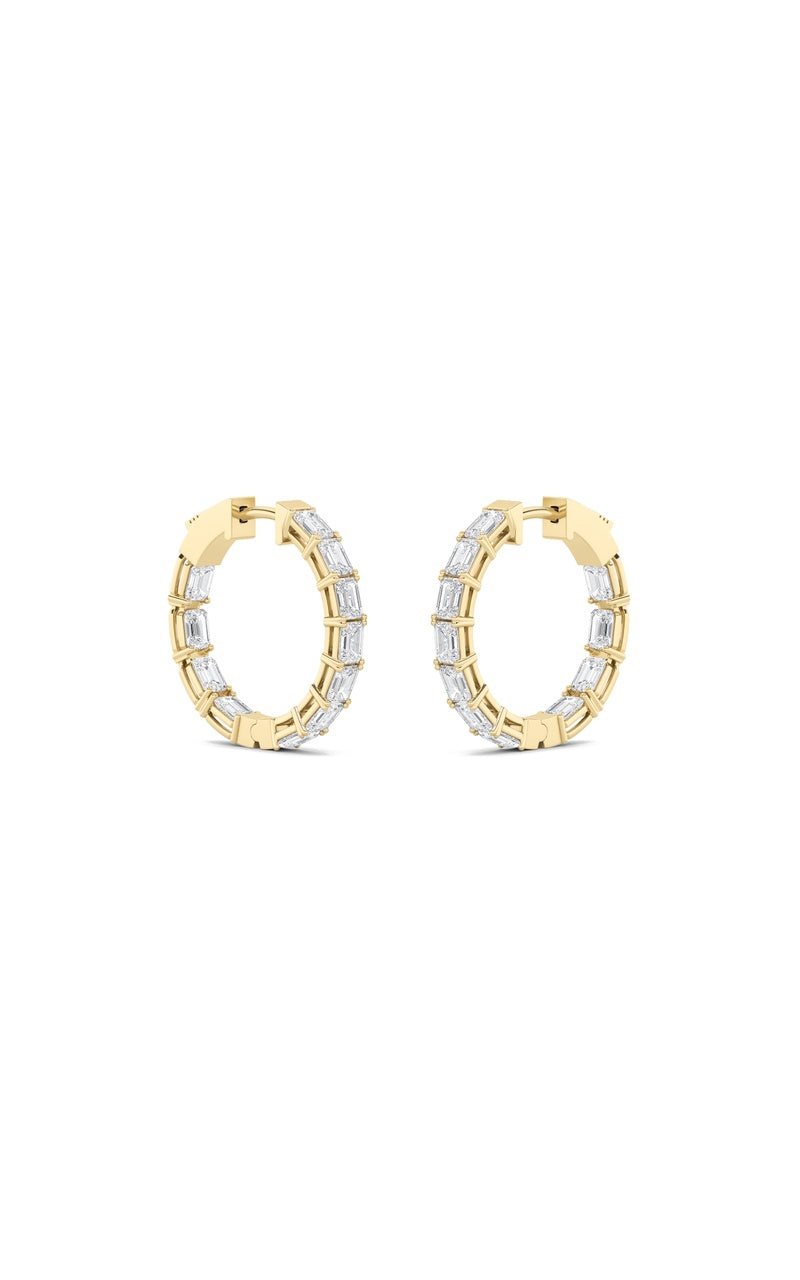 3.5Cttw Emerald Shaped Lab Grown Diamond (F/VS) Inside Out Hoop Earrings in 14K Gold