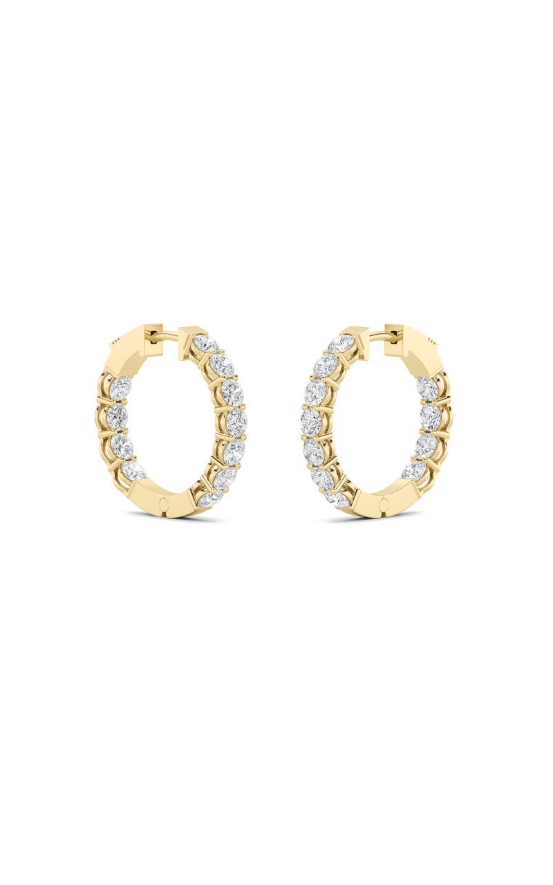 4CTW Round Shaped Lab Grown Diamond (F/VS) Inside Out Hoop Earrings in 14K Gold