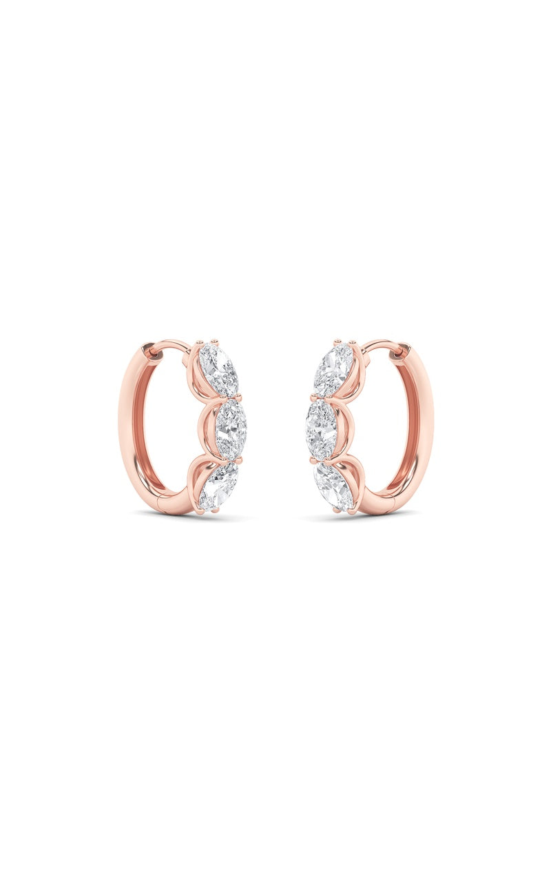 3Cttw Oval Shaped Lab Grown Diamond (F/VS) Three Stone Huggie Earrings in 14K Gold