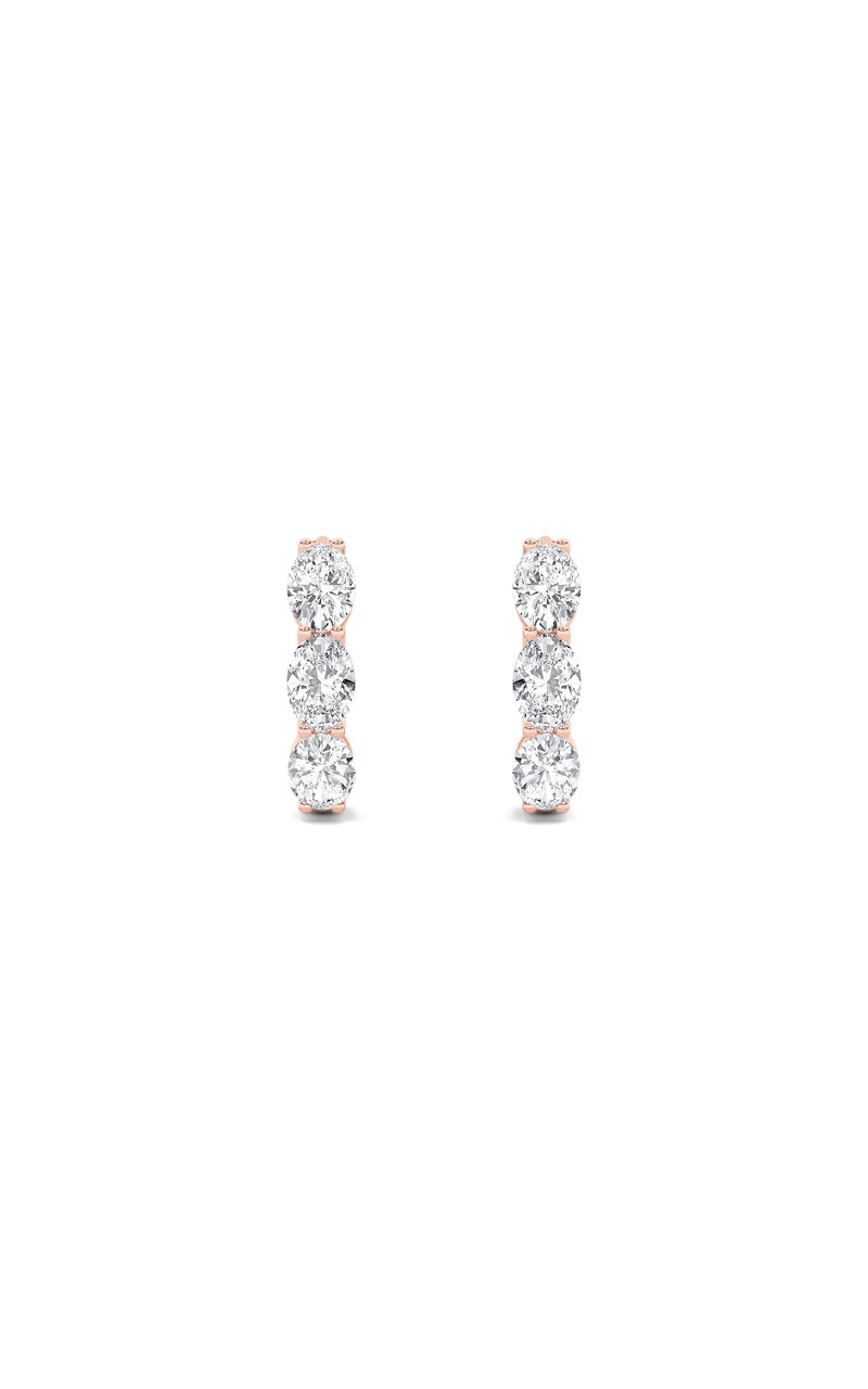 3Cttw Oval Shaped Lab Grown Diamond (F/VS) Three Stone Huggie Earrings in 14K Gold