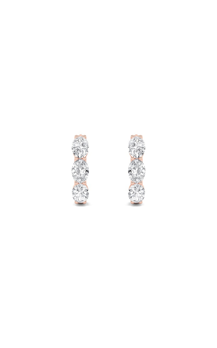 3Cttw Oval Shaped Lab Grown Diamond (F/VS) Three Stone Huggie Earrings in 14K Gold