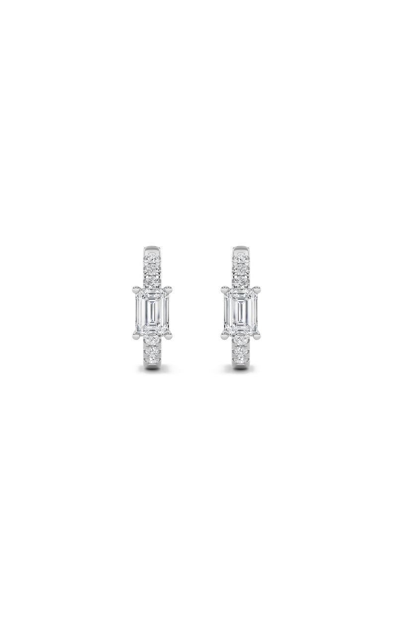 1.5CTW Emerald Shaped Lab Grown Diamond (F/VS) Solitare Accent Huggie Earrings in 10K Gold