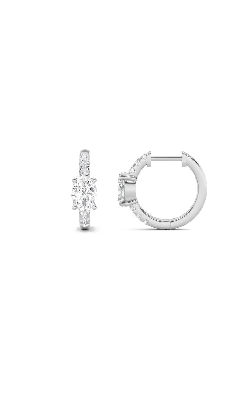 1.5CTW Oval Shaped Lab Grown Diamond (F/VS) Solitare Accent Huggie Earrings in 14K Gold