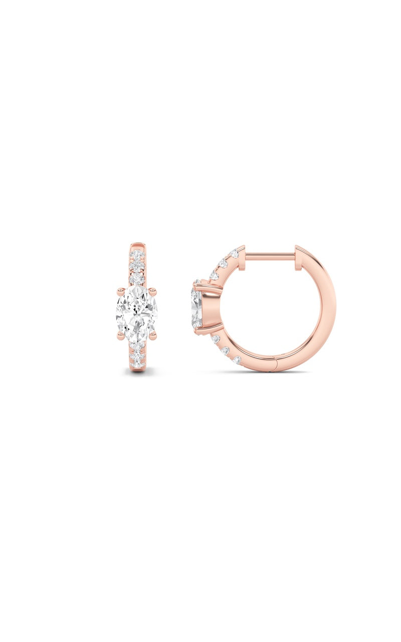 1.5CTW Oval Shaped Lab Grown Diamond (F/VS) Solitare Accent Huggie Earrings in 14K Gold
