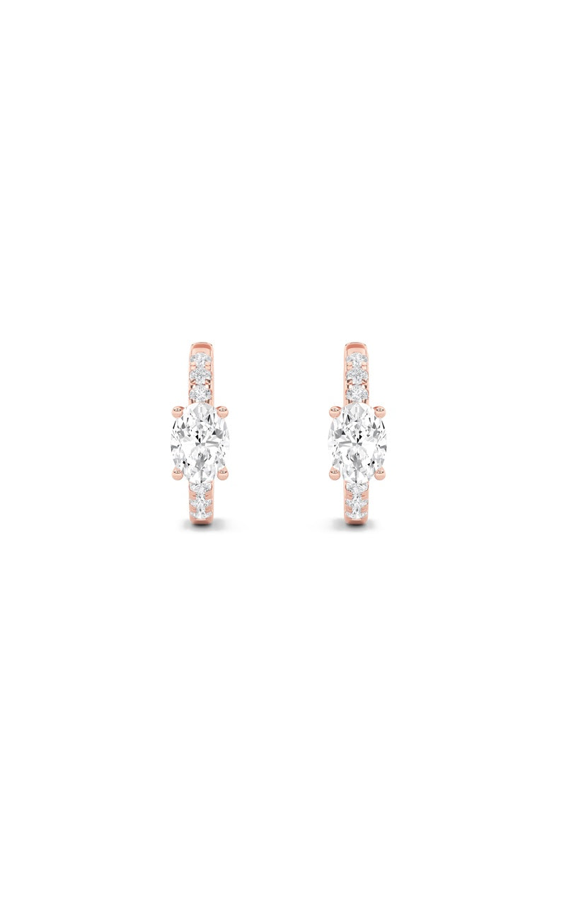 1.5CTW Oval Shaped Lab Grown Diamond (F/VS) Solitare Accent Huggie Earrings in 14K Gold