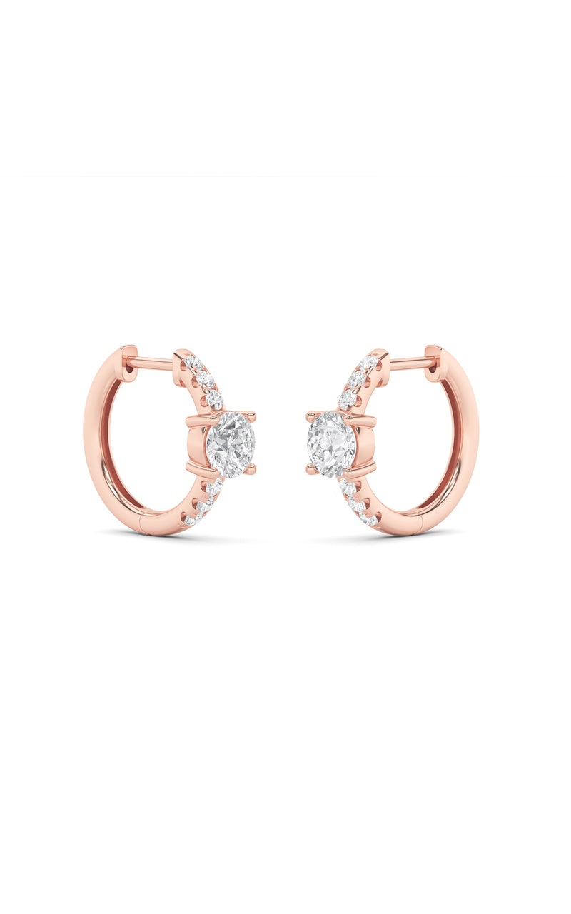 1.5CTW Round Shaped Lab Grown Diamond (F/VS) Solitare Accent Huggie Earrings in 14K Gold