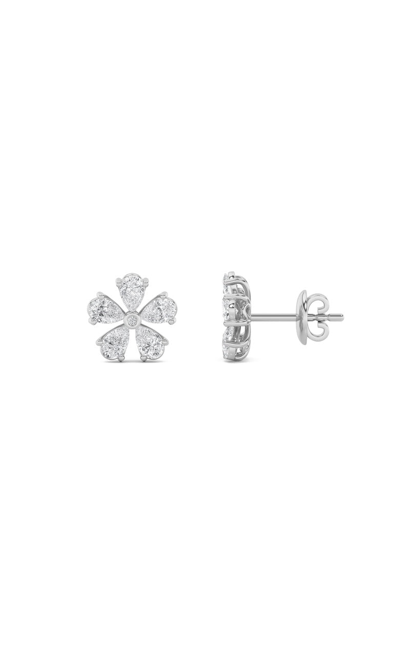 1.5CTW Pear Shaped Lab Grown Diamond (F/VS) Floral Earrings in 14K Gold