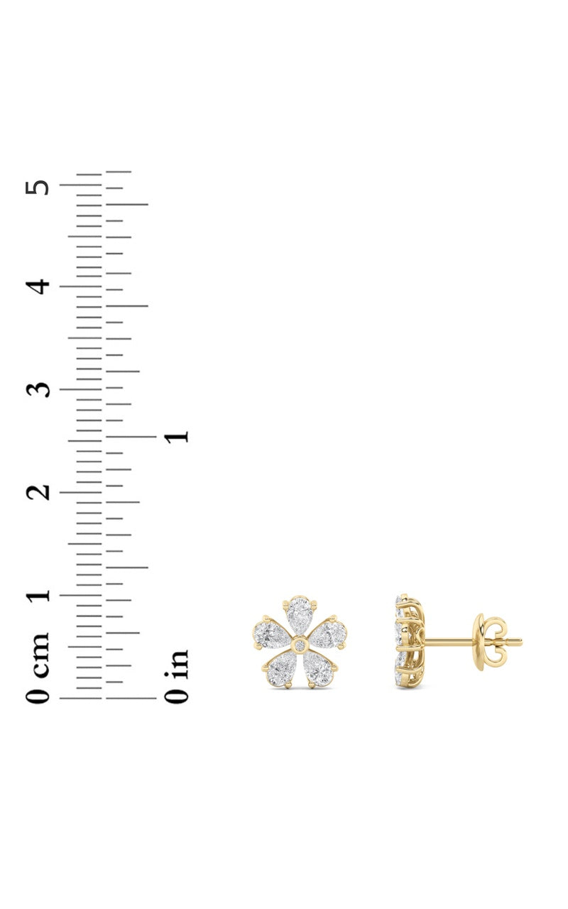 1.5CTW Pear Shaped Lab Grown Diamond (F/VS) Floral Earrings in 14K Gold