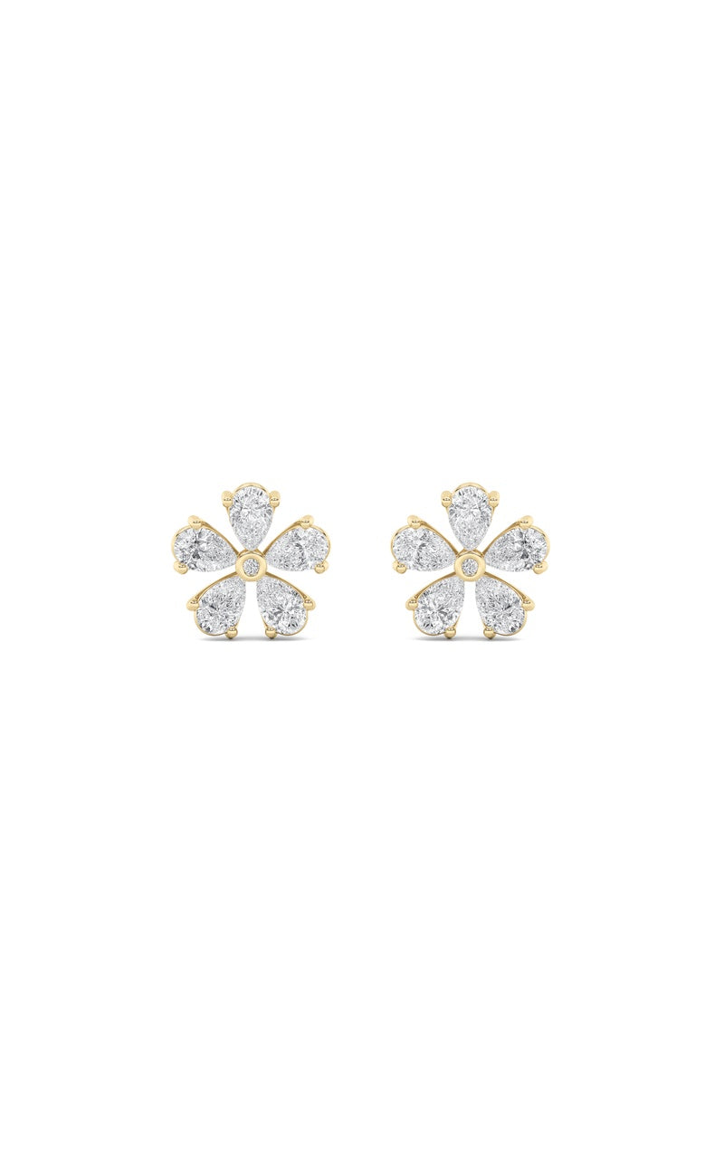 2.5CTW Pear Shaped Lab Grown Diamond (F/VS) Floral Earrings in 14K Gold