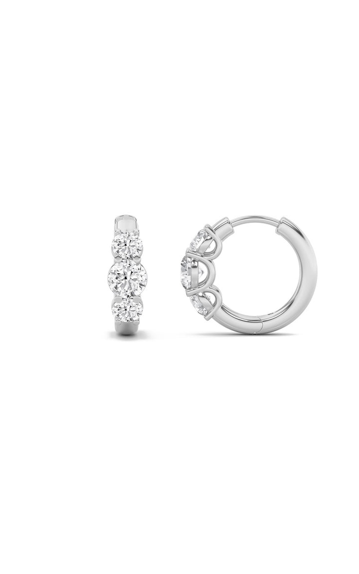 2CTW Round Shaped Lab Grown Diamond (F/VS) Three Stone Huggie Earrings in 10K Gold
