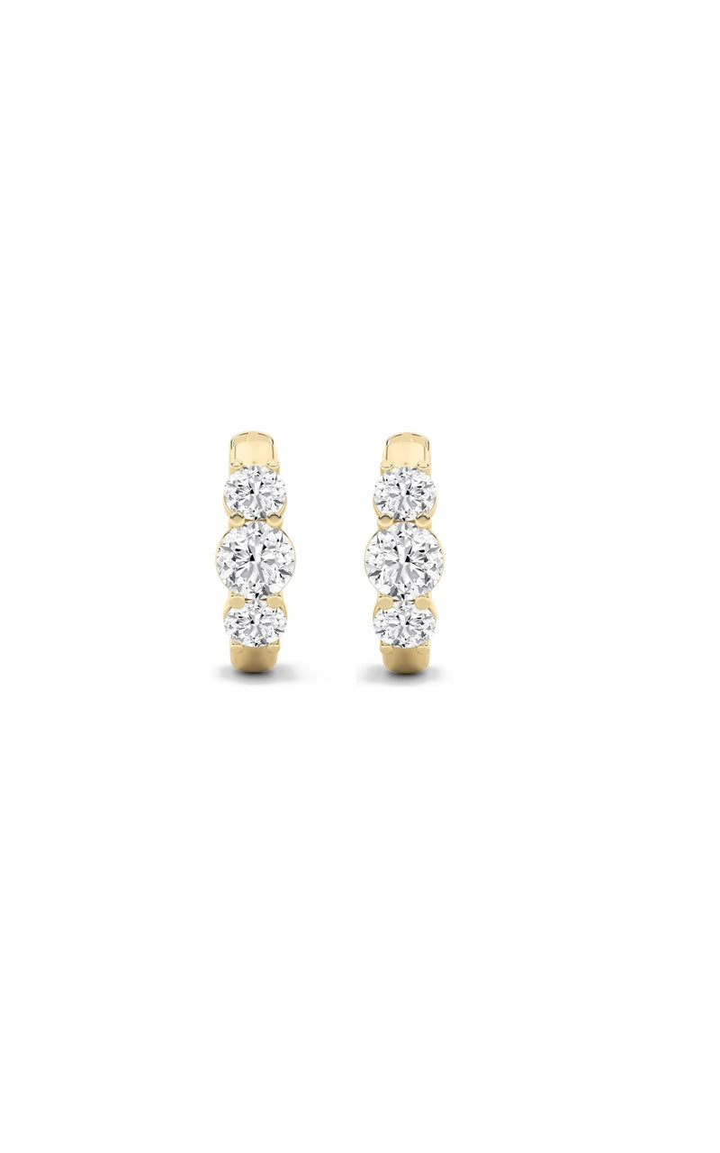 2CTW Round Shaped Lab Grown Diamond (F/VS) Three Stone Huggie Earrings in 10K Gold