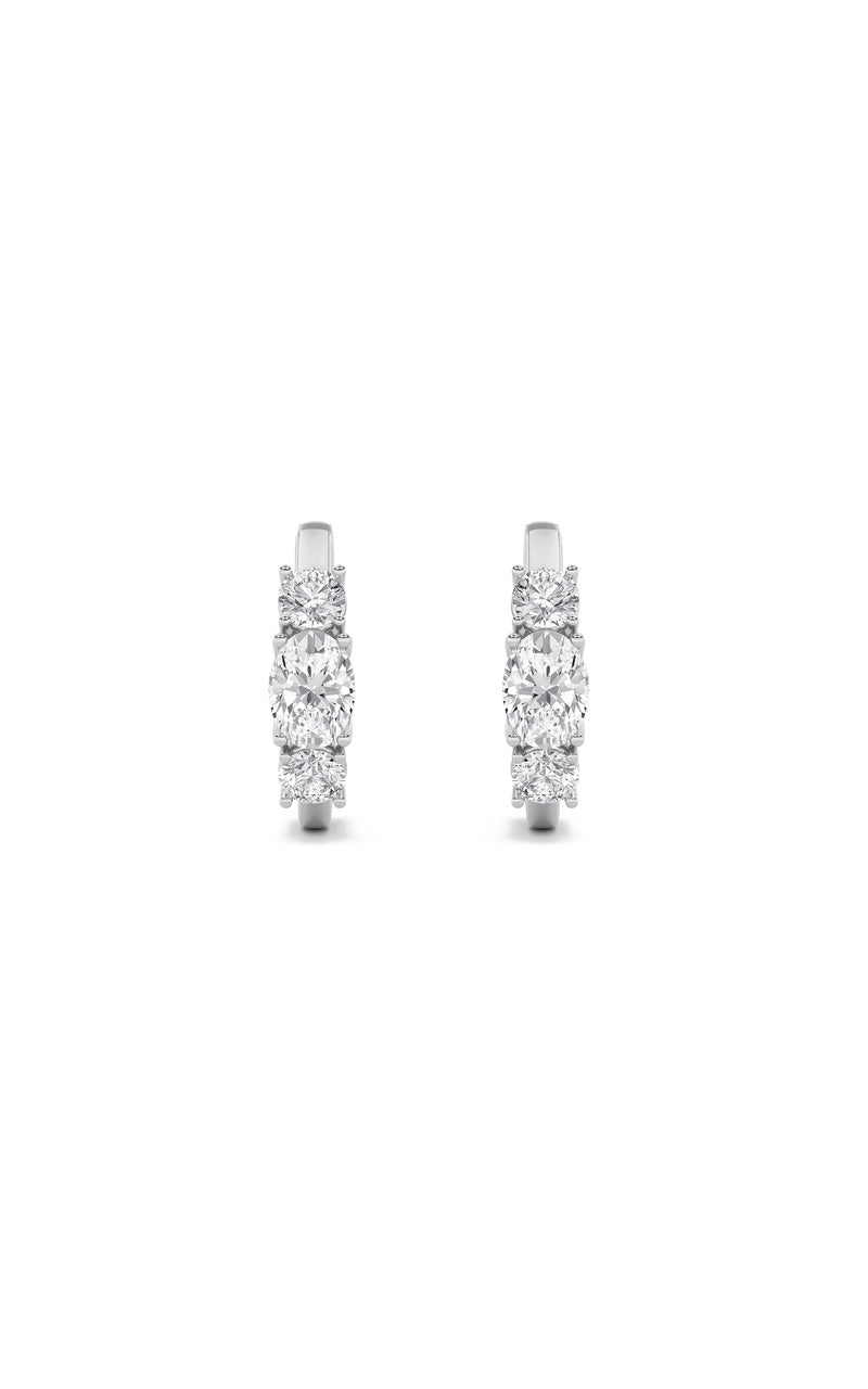 2.5CTW Oval Shaped Lab Grown Diamond (F/VS) Three Stone Huggie Earrings in 14K Gold