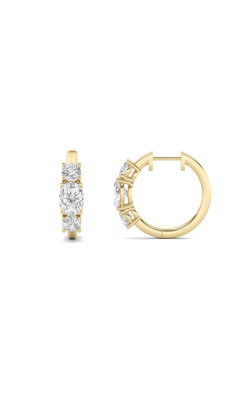 2.5CTW Oval Shaped Lab Grown Diamond (F/VS) Three Stone Huggie Earrings in 14K Gold
