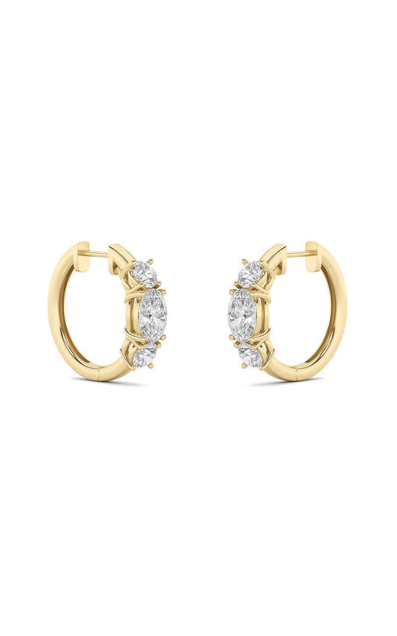 2.5Cttw Oval Shaped Lab Grown Diamond (F/VS) ThreeStone Huggie Earrings in 14K Gold