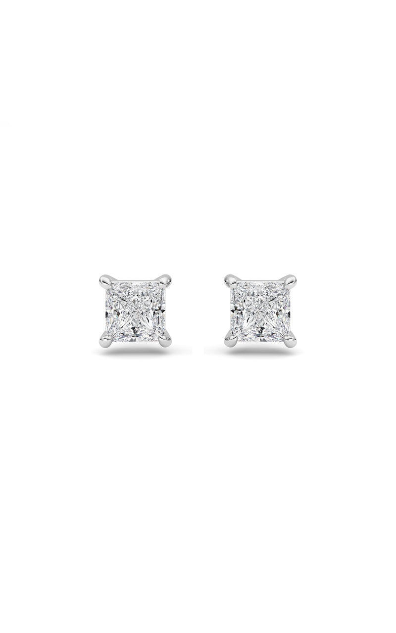 2CTW Princess Shaped Lab Grown Diamond (F/VS) Stud Earrings in 14K Gold