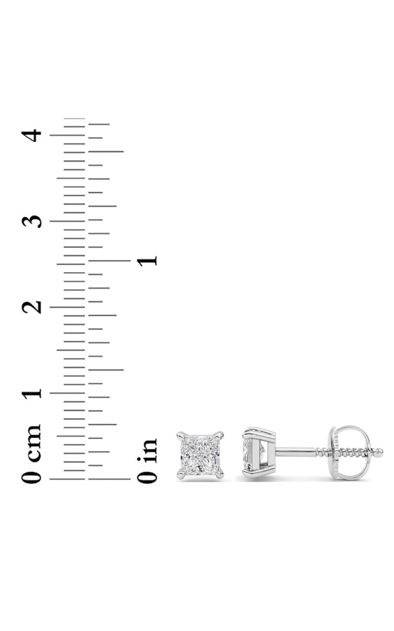 2CTW Princess Shaped Lab Grown Diamond (F/VS) Stud Earrings in 14K Gold