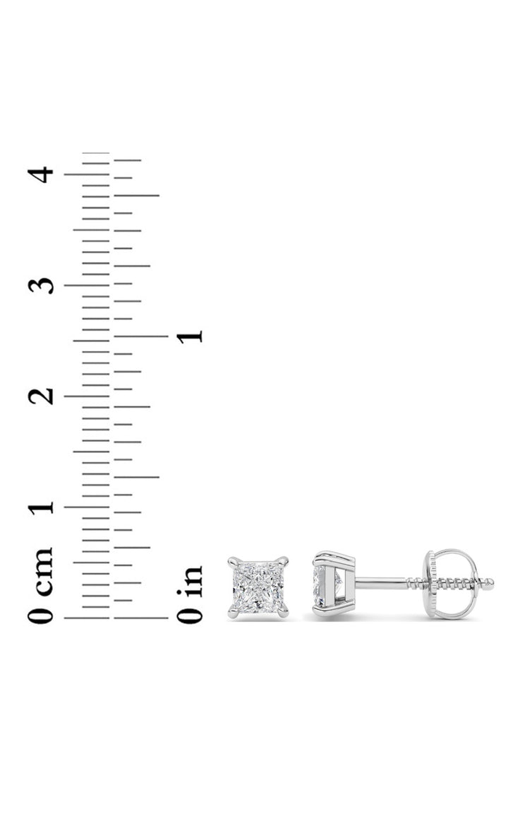 2CTW Princess Shaped Lab Grown Diamond (F/VS) Stud Earrings in 14K Gold